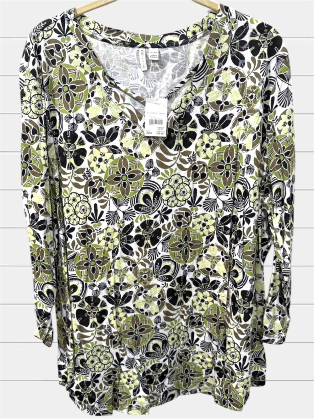 Cato Green and Black Floral Long Sleeve Top